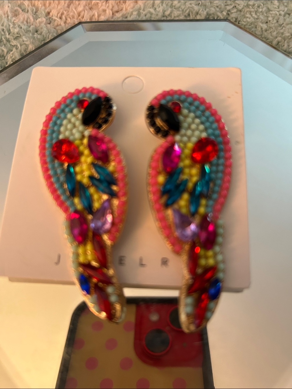 Handmade Beaded Flamingo & Colorful Parrot Statement Earrings - Pink, Multi - Picture 5 of 11